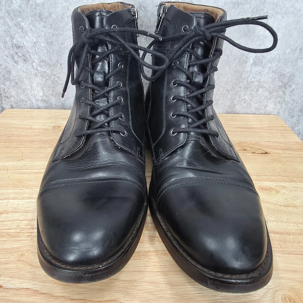 Aldo Boots Mens 12 Black Combat Lace Up Cap Toe Side Zipper Lace Up‎